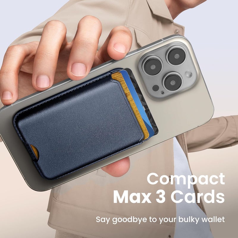 SOUNDBYTE Stronger Magnetic Wallet for iPhone 17/16/15/14/13/12 Series & for MagSafe Cases | N52 Magnet RFID Blocking Leather Magnetic Card Holder with Powerful Magnets | Holds 3 Cards | Navy Blue - Image 3